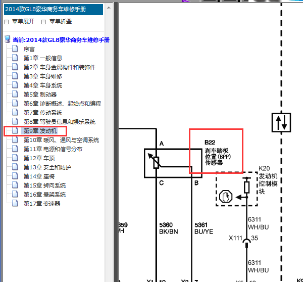2014年别克GL8刹车踏板位置传感器线路图