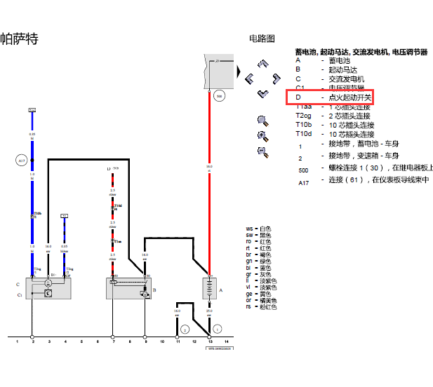 04年大众帕萨特点火开关电路图