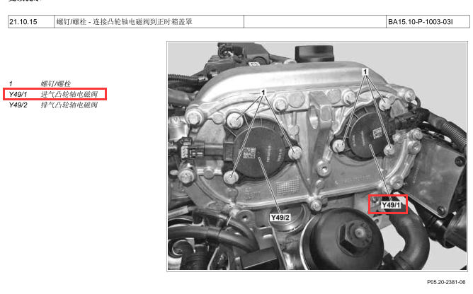 2010年奔驰C180L进气凸轮轴电磁阀位置