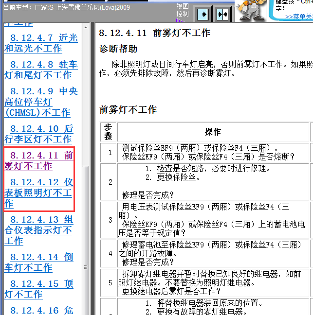 2009年雪佛兰乐风照明灯和仪表灯资料