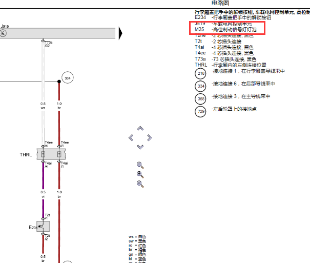 2018年大众迈腾刹车灯电路图