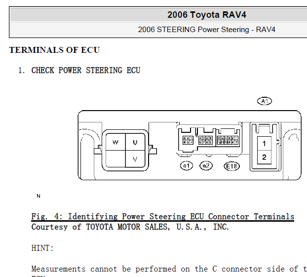 2006年丰田RAV4电子转向针脚