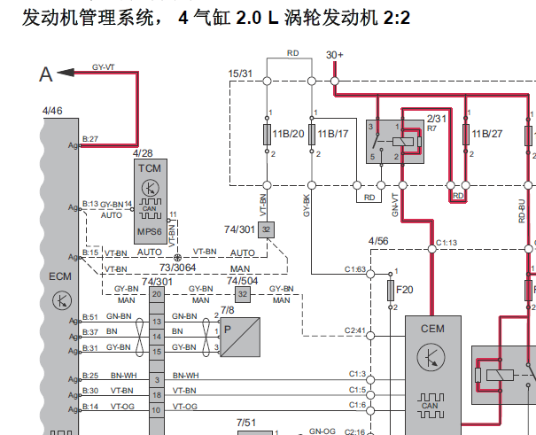 沃尔沃2.0发动机电路图