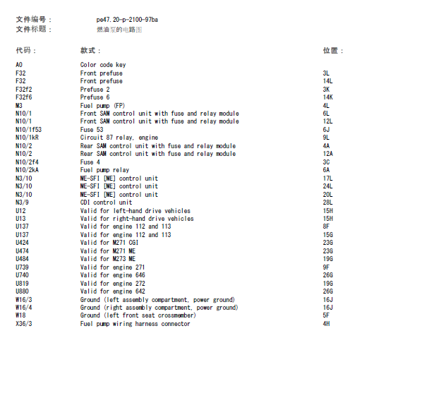 05年奔驰CLK280油泵线路图