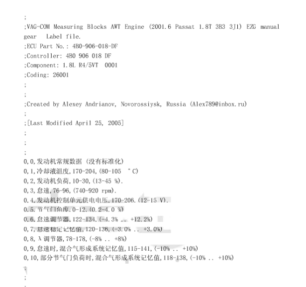 奥迪1.8T发动机数据流