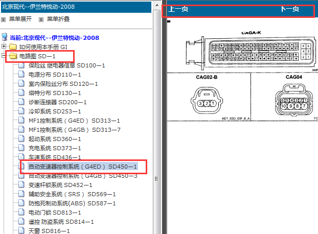 2008年现代伊兰特悦动自动变速箱针脚
