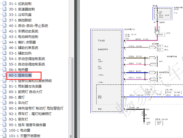 2015-2016年福特福克斯仪表电路图