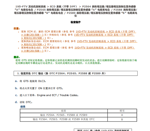 2015年丰田酷路泽P2564和P2588故障码
