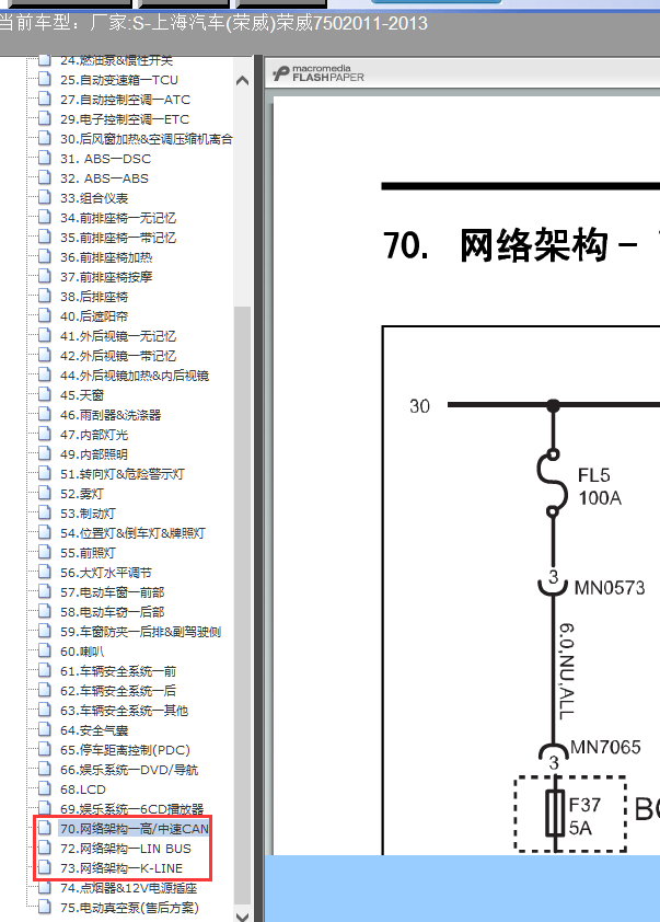 13年荣威750网关线路图