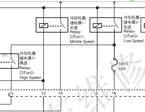 16年荣威RX-5水泵风扇电路图