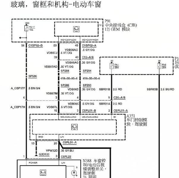 07年福特SMAX车窗线路图