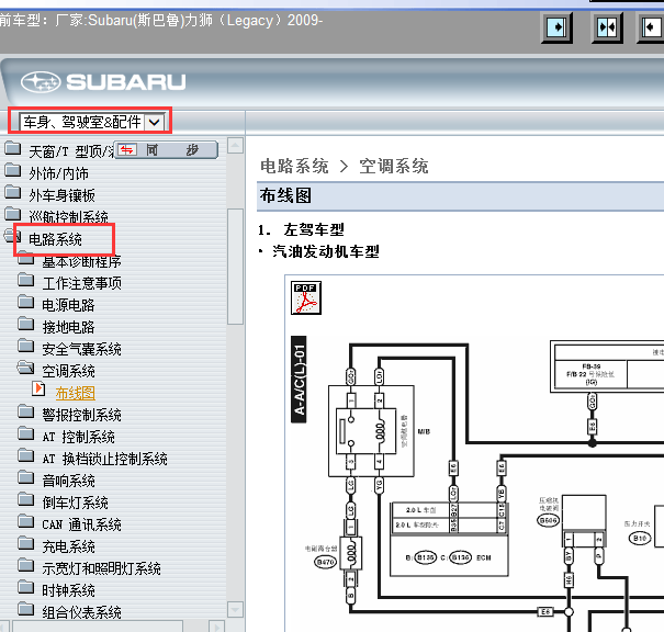 09年斯巴鲁力狮全车电路图