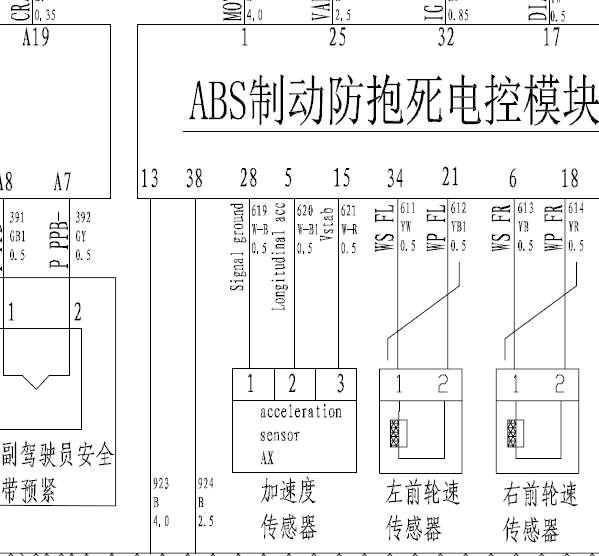 2012年长城M4ABS电脑与传感器线路图