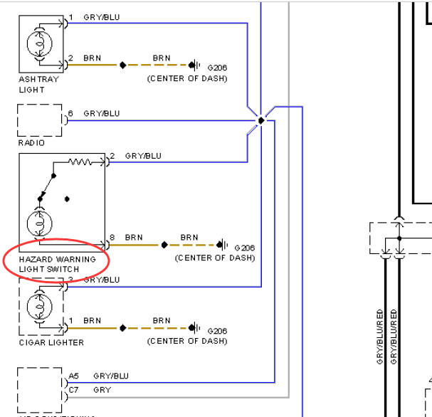 2000年保时捷911危险警告灯开关电路图