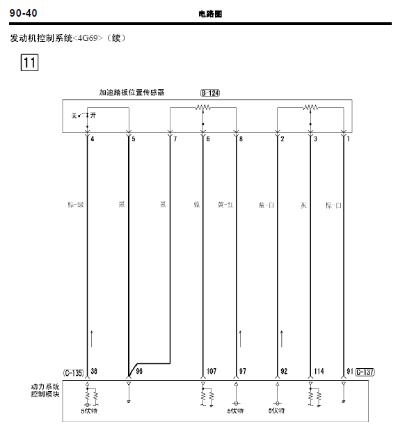 三菱4G69发动机加速踏板线路图