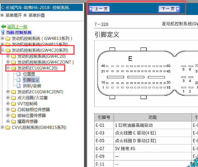 2018年哈弗H6发动机针脚资料