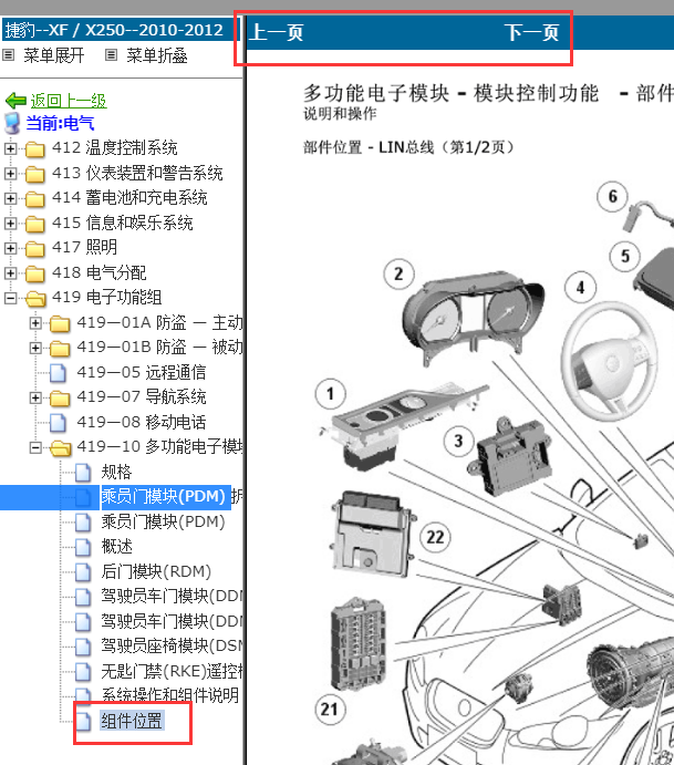12年捷豹XF全车元件位置