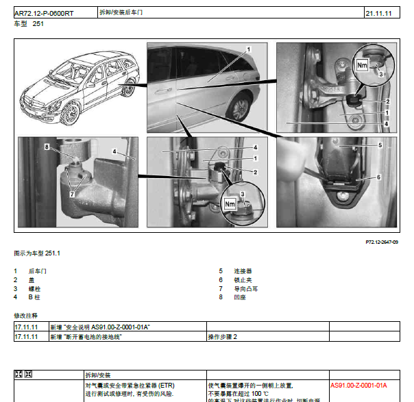 奔驰R400后门拆装资料