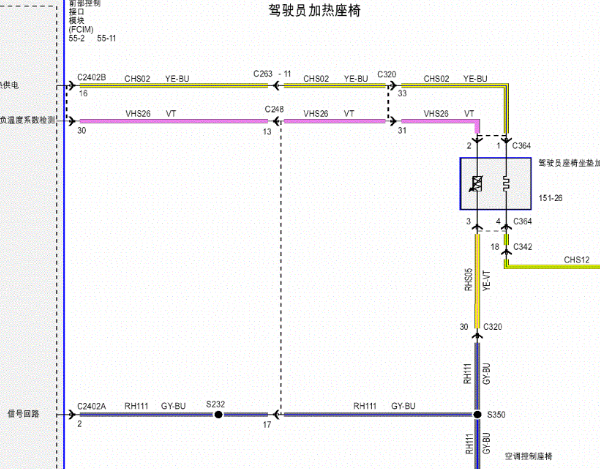 福特金牛座座椅加热线路图