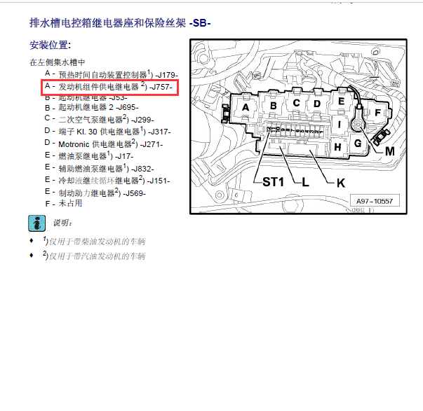11年奥迪A4L继电器位置