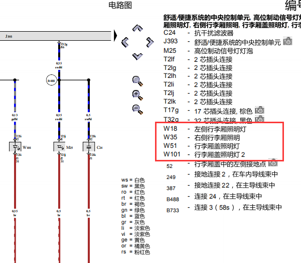 2017年奥迪Q7行李箱照明灯电路图