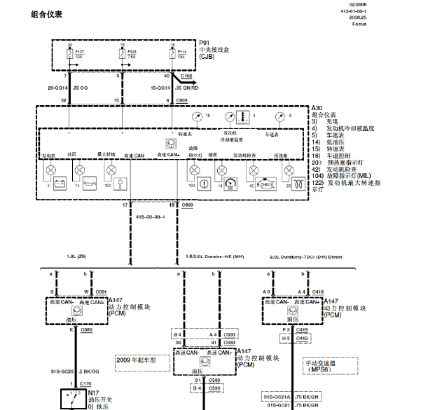 10年福特福克斯仪表线路图