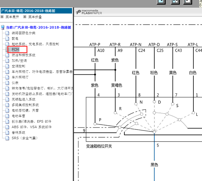 16年本田锋范发动机和变速箱电路图