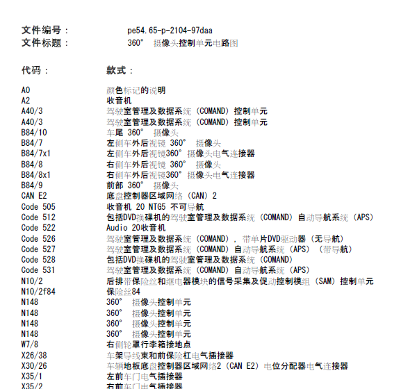 2014年奔驰E260L倒车雷达线路图