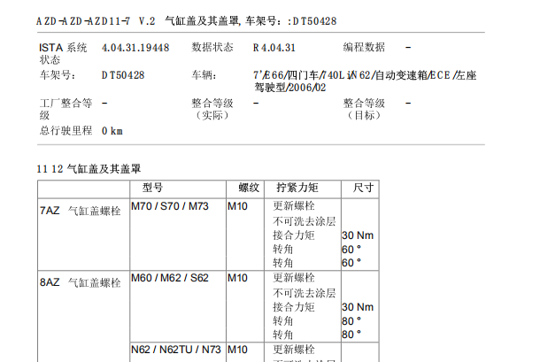 2006年宝马740LI 气缸盖扭矩