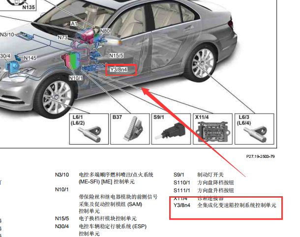 2010年奔驰C63变速箱电脑位置