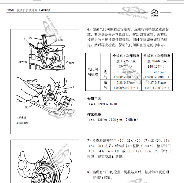 长安之星二代474发动机气门间隙