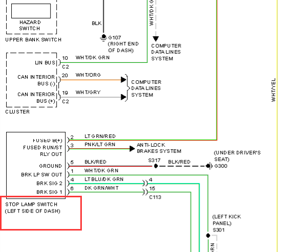 2010年道奇酷威刹车灯开关电路图