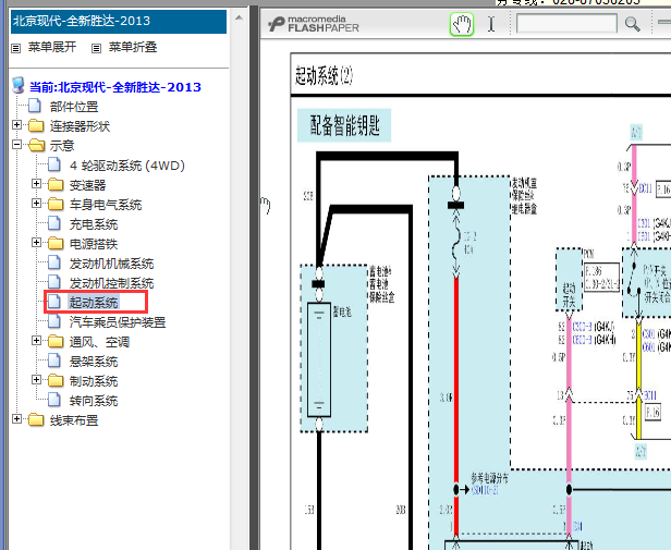 2013年现代胜达起动系统电路图