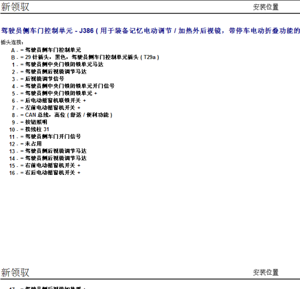 10年大众帕萨特领驭左前车门控制模块针脚图
