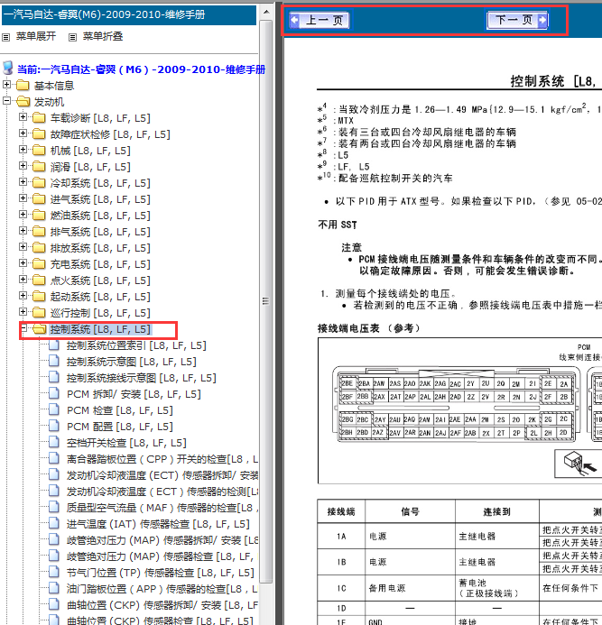 2009-2010年一汽马自达发动机针脚资料