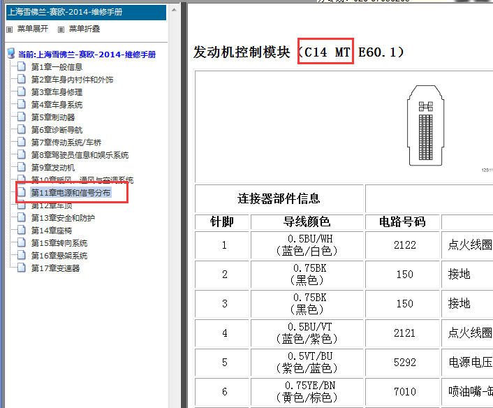 2014年雪佛兰赛欧发动机针脚