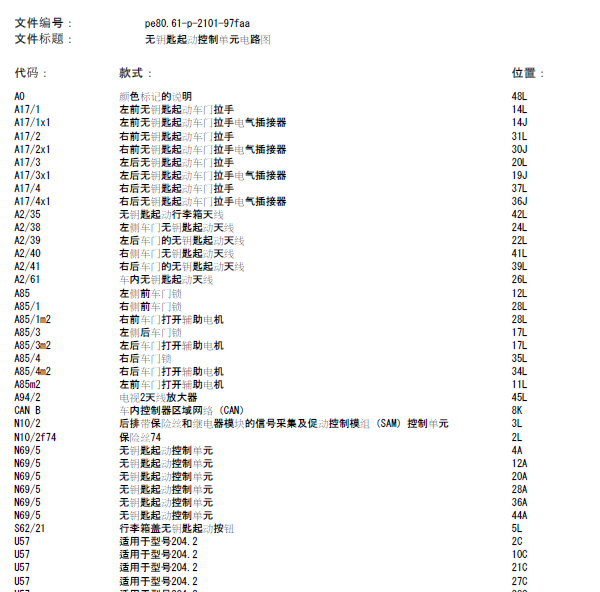 13年奔驰GLK300遥控接收器线路图