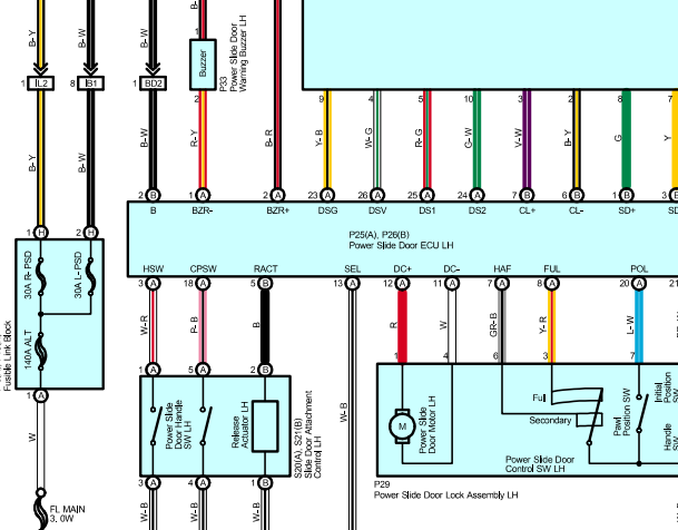 2004年丰田普瑞维亚门锁电路图