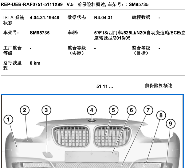 2016年宝马5系前保险杠部分维修手册