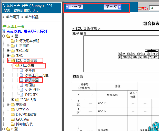 2014年日产阳光仪表针脚