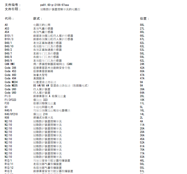 18年奔驰S450L气囊系统线路图
