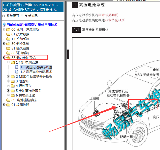 2015-2016年传祺GA5混合动力整车控制器位置