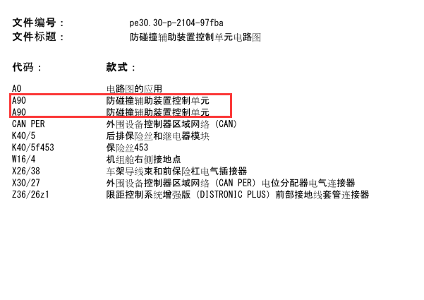 2012年奔驰C200L碰撞预防辅助系统控制单元电路图