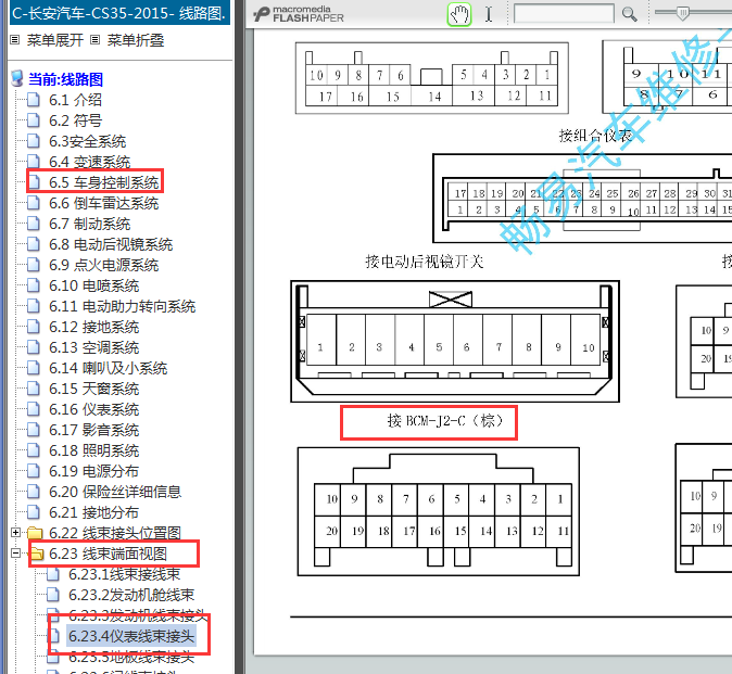 2015年长安CS35车身控制模块端子图