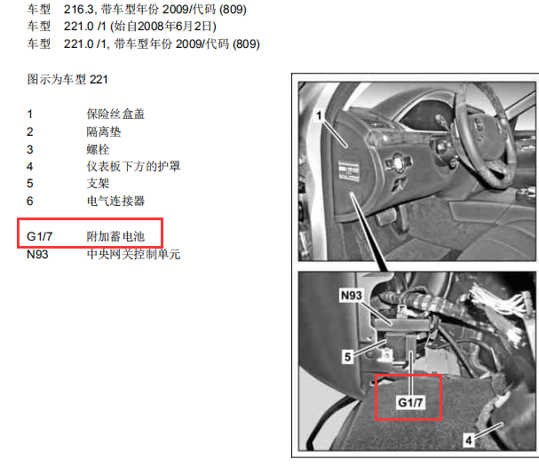 2012年奔驰S300附属蓄电池位置