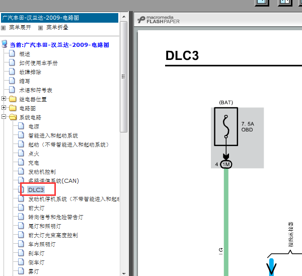 09年丰田汉兰达OBD线路图