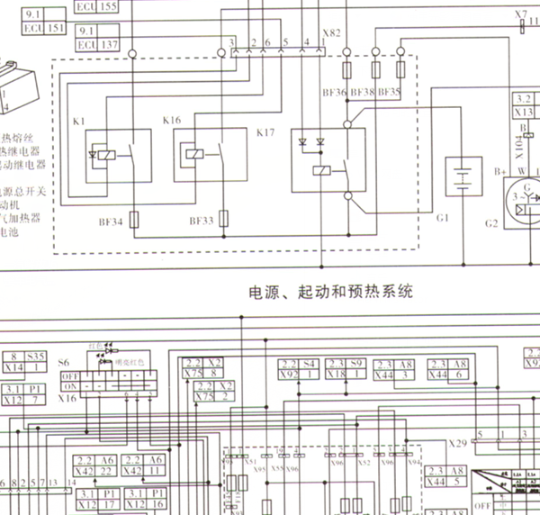 一汽解放启动系统线路图
