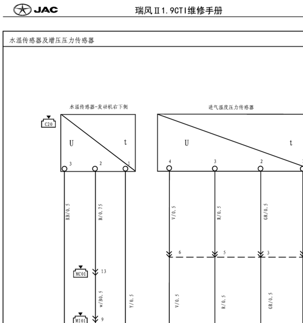 江淮瑞风M5水温传感器线路图