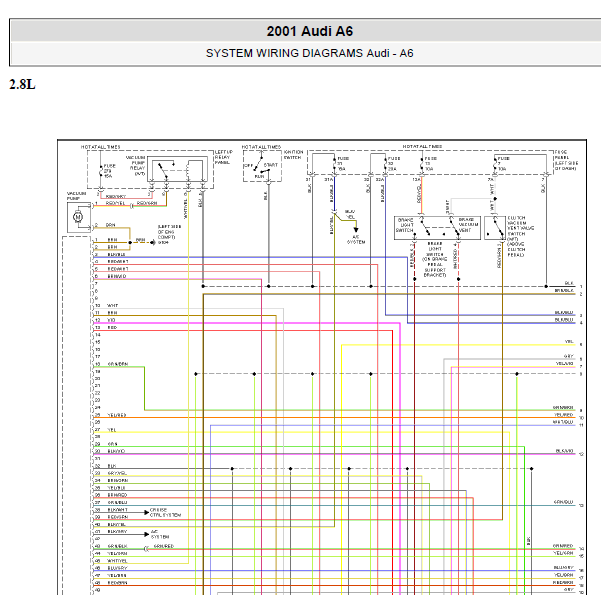 01年奥迪A6发动机线路图