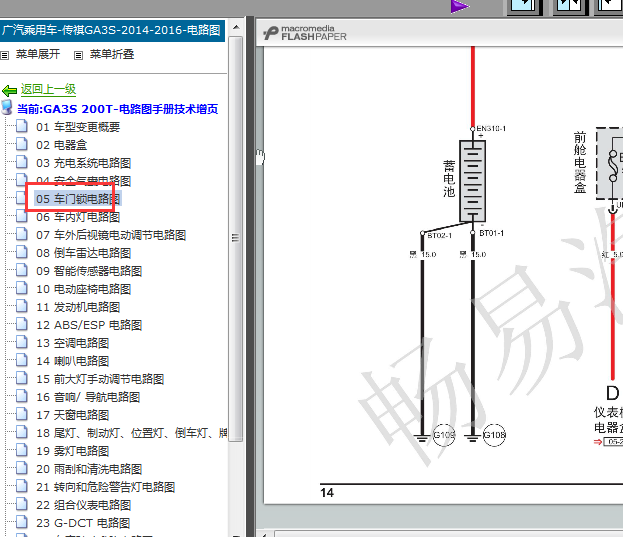 2014-2016年传祺GA3S门锁电路图